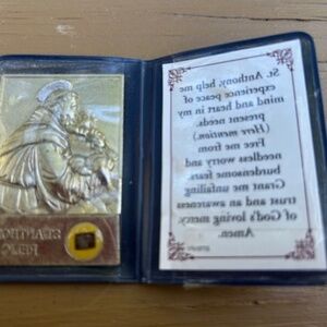 Saint Anthony prayer card and plaque with relic